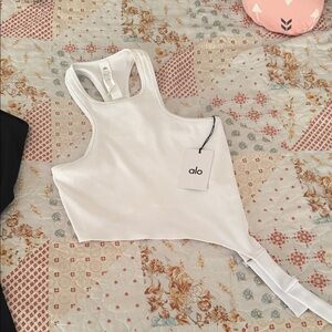 ALO Yoga White Ribbed Crop Top